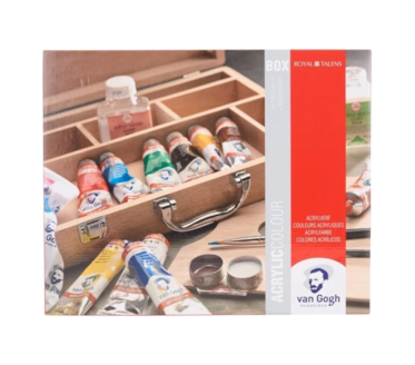 Caixa de Madeira Van Gogh Cores Básicas Acrílicas 10 x 40 ml + Acessórios
