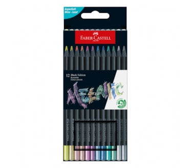 Caixa 12 Lápis de cores metálicas BLACK EDITION FABER-CASTELL art. 11 64 15