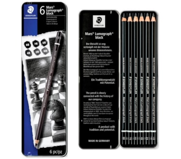 Caixa 6 Lápis Mars Lumograph Black Staedtler art. 100B G6