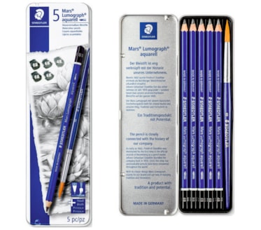 Caixa 5 Lápis Grafite Aguarelável + Pincel Mars Lumograph Staedtler art. 100A G6