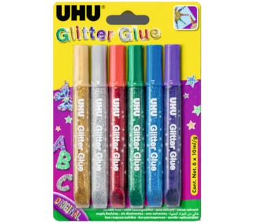 Blister 6 tubos cola glitter UHU rt.39040