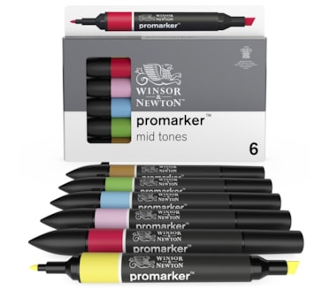 Set 6 Marcadores W&N Promarker Tons Médios